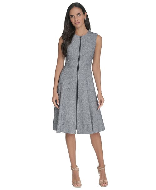 alfani Calvin Klein Women's Jewel-Neck Zip-Front Sleeveless Dress Women's Fashion Shoes & Accessories
