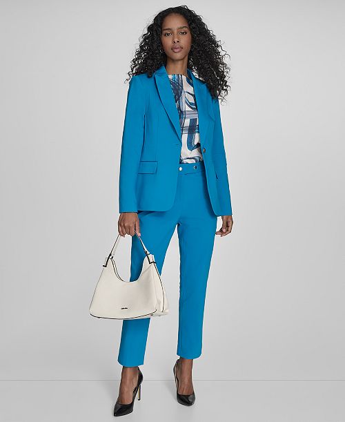 alfani Calvin Klein Women's One-Button Blazer Printed Cap-Sleeve Blouse & Slim-Leg Pants Women's Fashion Shoes & Accessories
