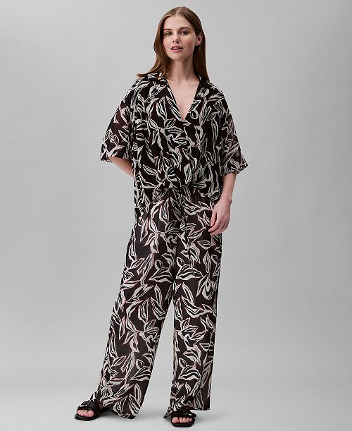 alfani Calvin Klein Women's Printed Chiffon Wrap Top & Pull-On Pants Women's Fashion Shoes & Accessories