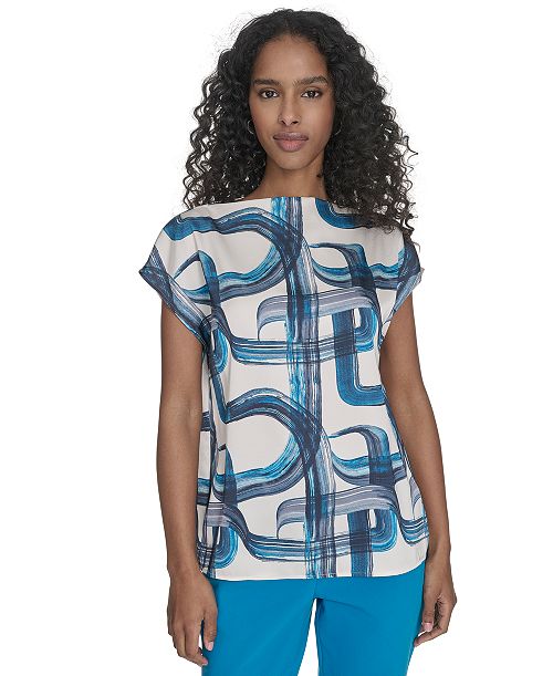 alfani Calvin Klein Women's Printed Mock-Neck Top Women's Fashion Shoes & Accessories