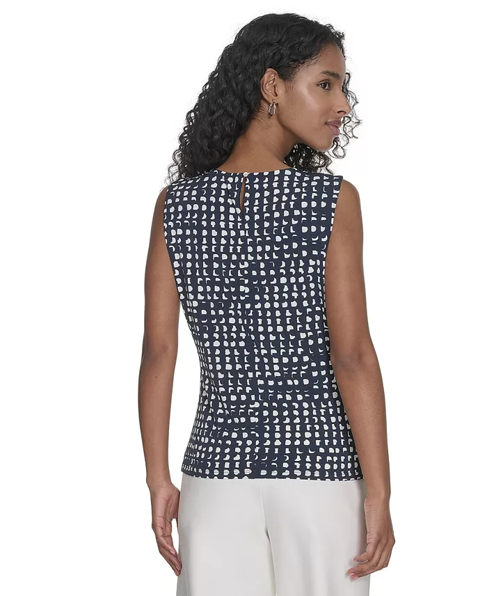 Alfani Calvin Klein Women's Printed Pleat-Neck Shell Women's Fashion Shoes & Accessories