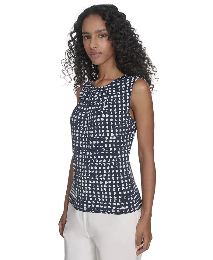 Alfani Calvin Klein Women's Printed Pleat-Neck Shell Women's Fashion Shoes & Accessories