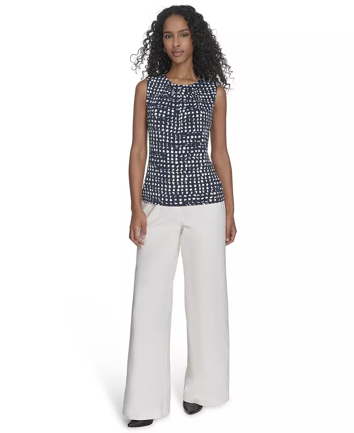 Alfani Calvin Klein Women's Printed Pleat-Neck Shell Women's Fashion Shoes & Accessories