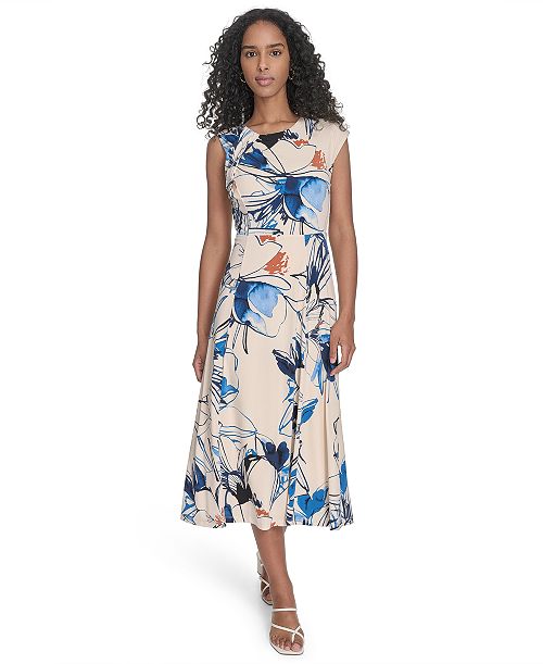 alfani Calvin Klein Women's Printed Sleeveless A-Line Dress Women's Fashion Shoes & Accessories