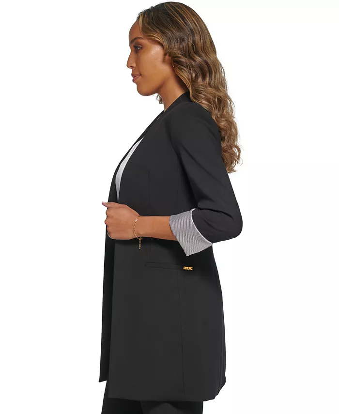 Alfani Calvin Klein Women's Roll Sleeve Open Front Blazer Regular And Petite Women's Fashion Shoes & Accessories