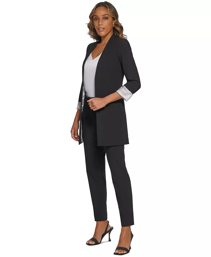 Alfani Calvin Klein Women's Roll Sleeve Open Front Blazer Regular And Petite Women's Fashion Shoes & Accessories