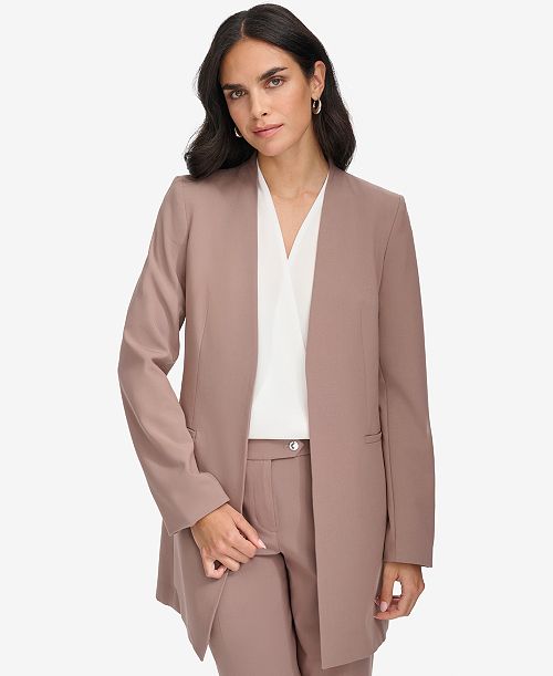 alfani Calvin Klein Women's Roll Sleeve Open Front Blazer Women's Fashion Shoes & Accessories