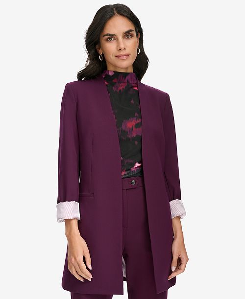 alfani Calvin Klein Women's Roll Sleeve Open Front Blazer Women's Fashion Shoes & Accessories