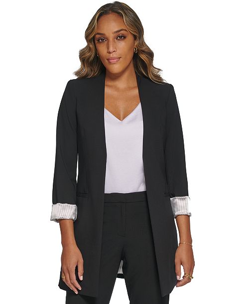alfani Calvin Klein Women's Roll Sleeve Open Front Blazer Regular and Petite Women's Fashion Shoes & Accessories