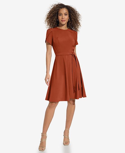 alfani Calvin Klein Women's Short-Sleeve Fit & flare Dress Women's Fashion Shoes & Accessories