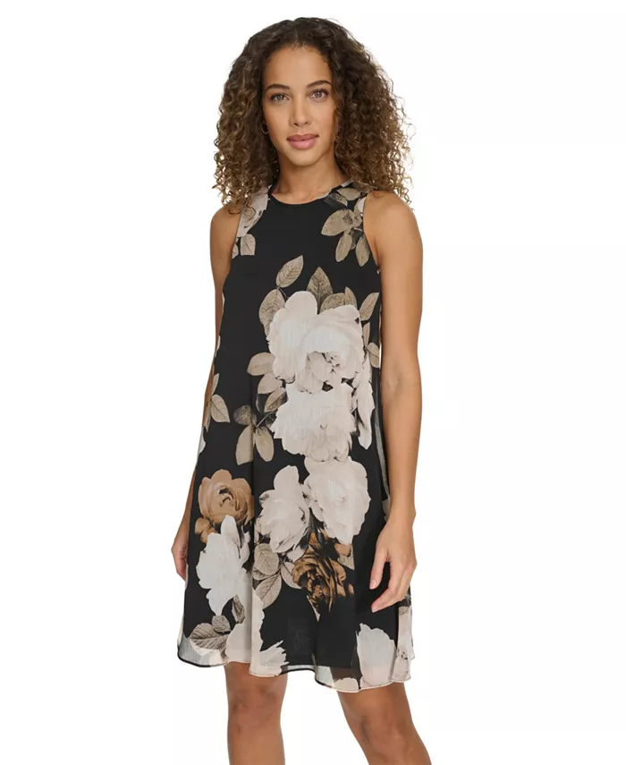 Alfani Calvin Klein Women's Sleeveless Chiffon Shift Dress Women's Fashion Shoes & Accessories