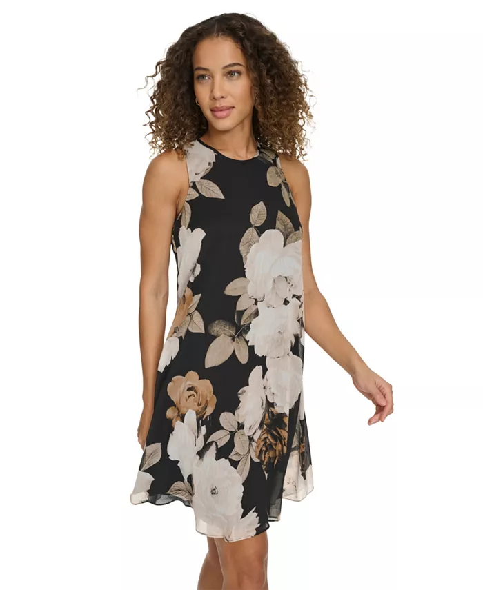 Alfani Calvin Klein Women's Sleeveless Chiffon Shift Dress Women's Fashion Shoes & Accessories