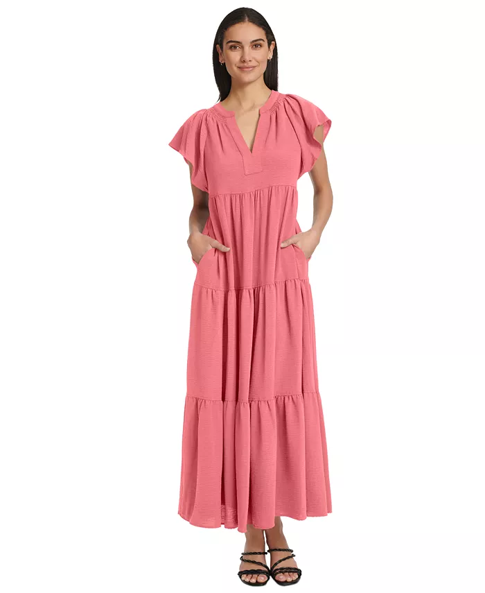 Alfani Calvin Klein Women's Split-Neck Tiered Maxi Dress Women's Fashion Shoes & Accessories