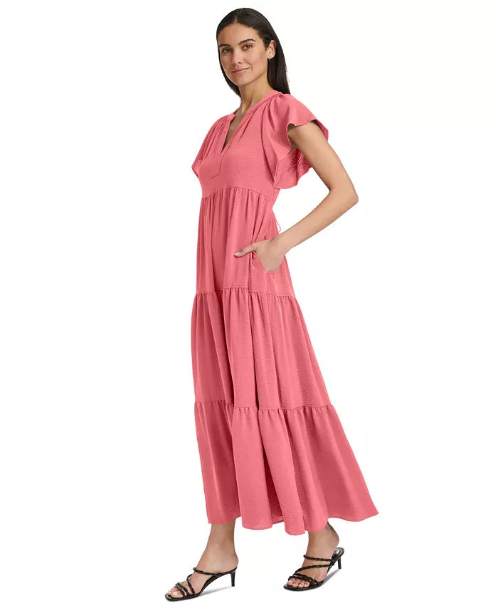 Alfani Calvin Klein Women's Split-Neck Tiered Maxi Dress Women's Fashion Shoes & Accessories
