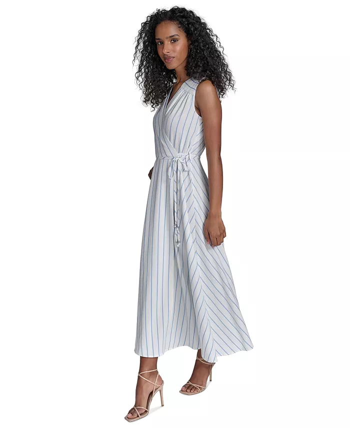 Alfani Calvin Klein Women's Striped Faux-Wrap Maxi Dress Women's Fashion Shoes & Accessories