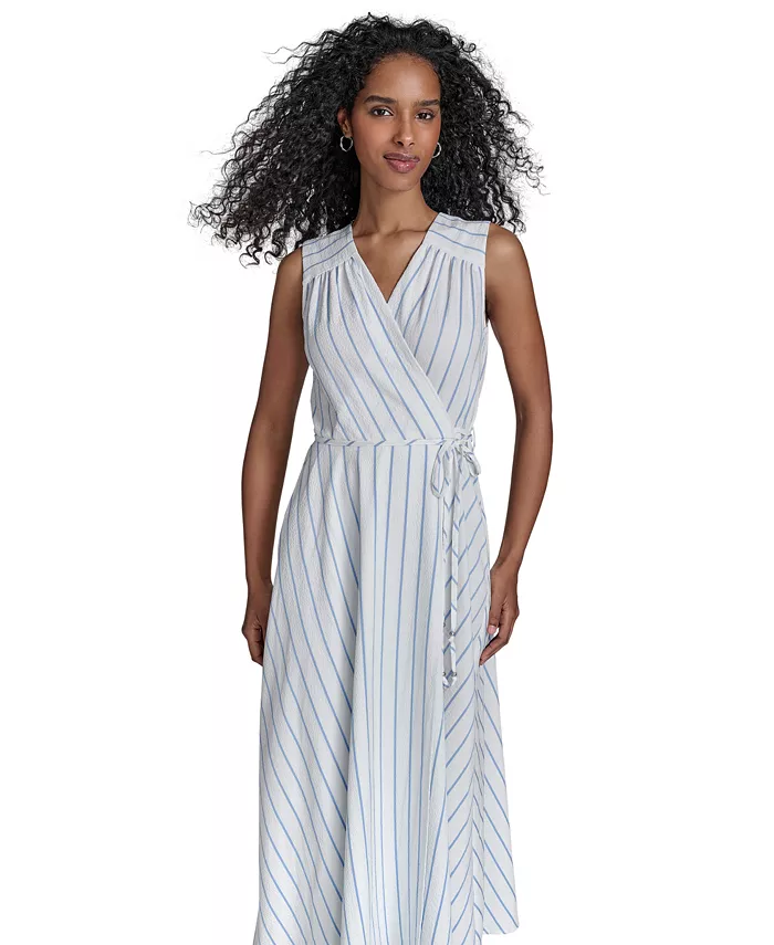 Alfani Calvin Klein Women's Striped Faux-Wrap Maxi Dress Women's Fashion Shoes & Accessories