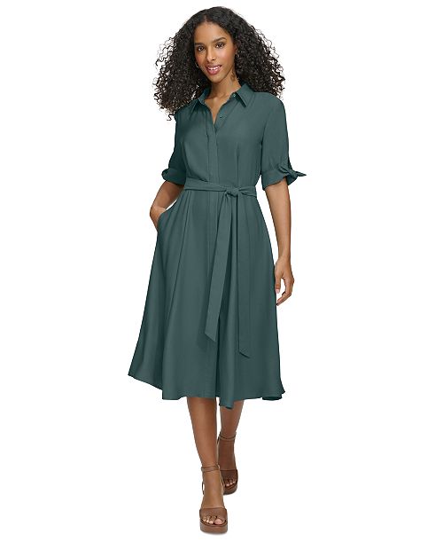 alfani Calvin Klein Women's Tied Sleeve Shirtdress Women's Fashion Shoes & Accessories