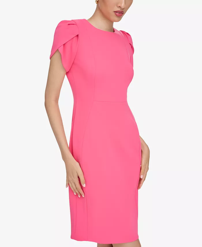Alfani Calvin Klein Women's Tulip-Sleeve Sheath Scuba Crepe Knee-length Dress Women's Fashion Shoes & Accessories