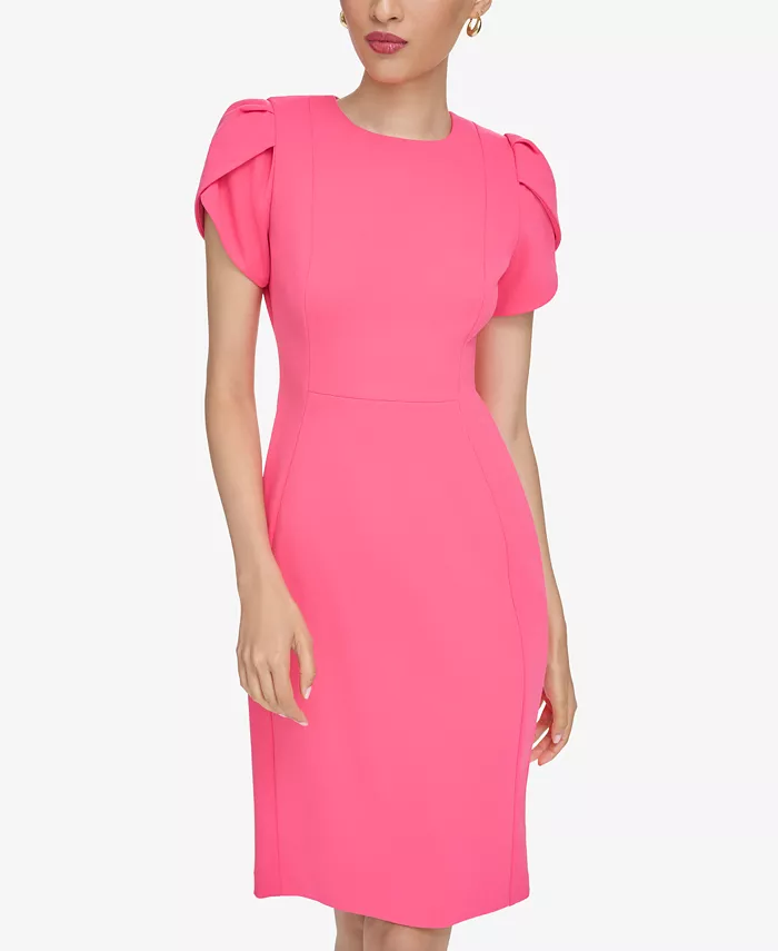 Alfani Calvin Klein Women's Tulip-Sleeve Sheath Scuba Crepe Knee-length Dress Women's Fashion Shoes & Accessories