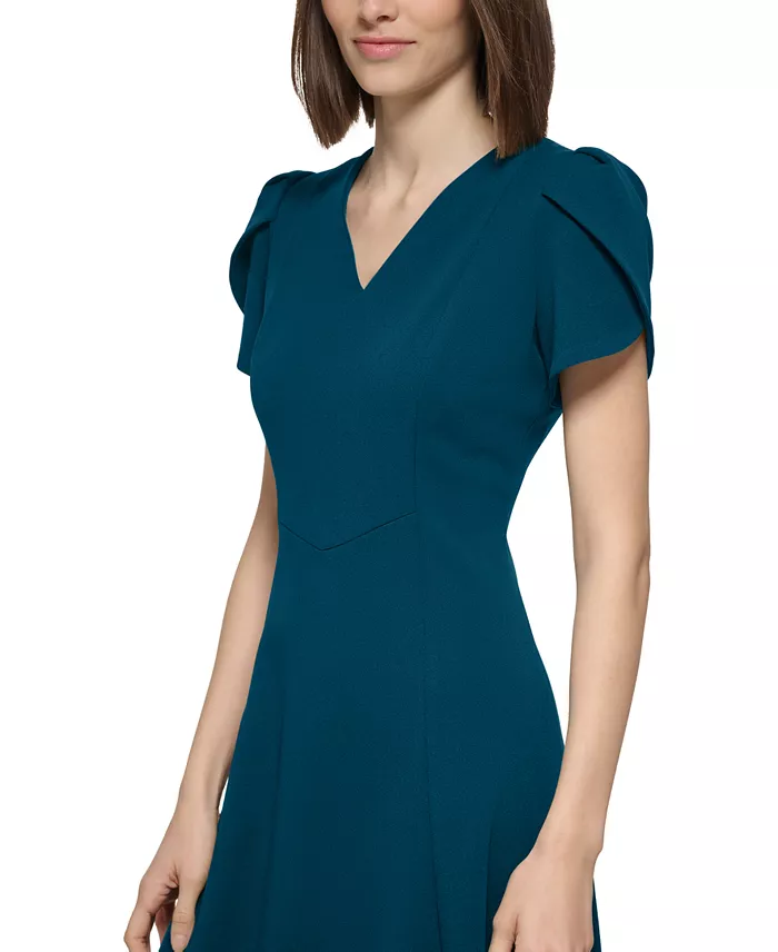 Alfani Calvin Klein Women's V-neck Tulip-sleeve Dress Women's Fashion Shoes & Accessories