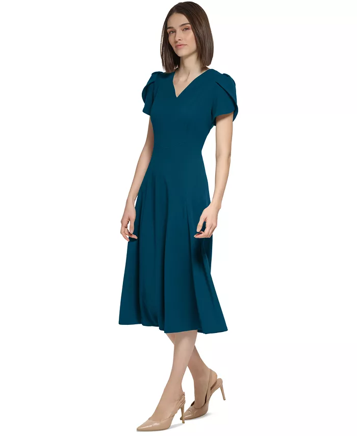 Alfani Calvin Klein Women's V-neck Tulip-sleeve Dress Women's Fashion Shoes & Accessories
