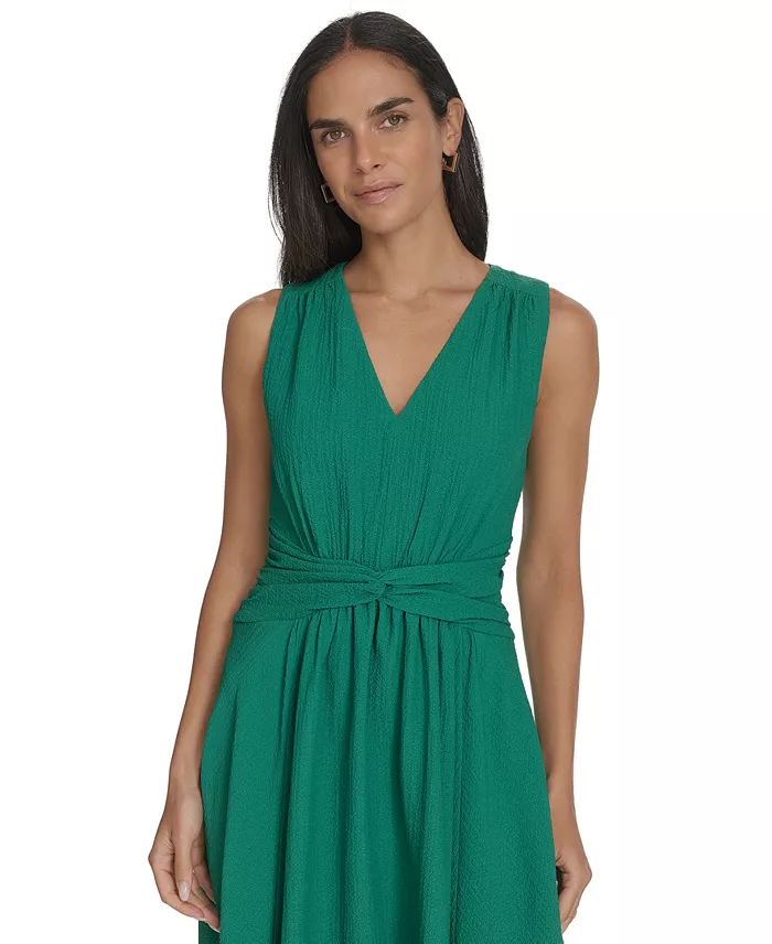 Alfani Calvin Klein Women's V-Neck Twist-Front Midi Dress Women's Fashion Shoes & Accessories