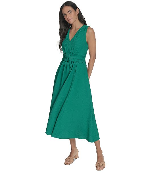 alfani Calvin Klein Women's V-Neck Twist-Front Midi Dress Women's Fashion Shoes & Accessories