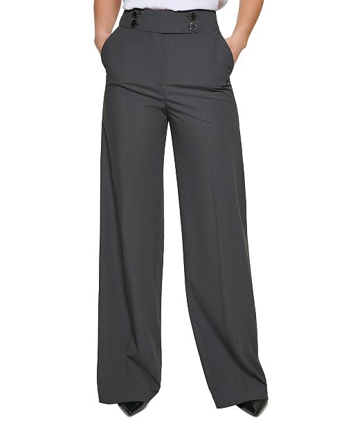 alfani Calvin Klein Women's Whitney Button Front Wide Leg Pants Women's Fashion Shoes & Accessories