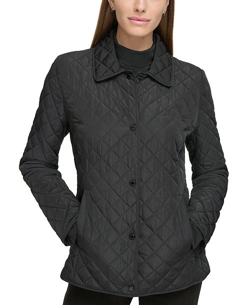 alfani Calvin Klein Womens Collared Quilted Coat Women's Fashion Shoes & Accessories
