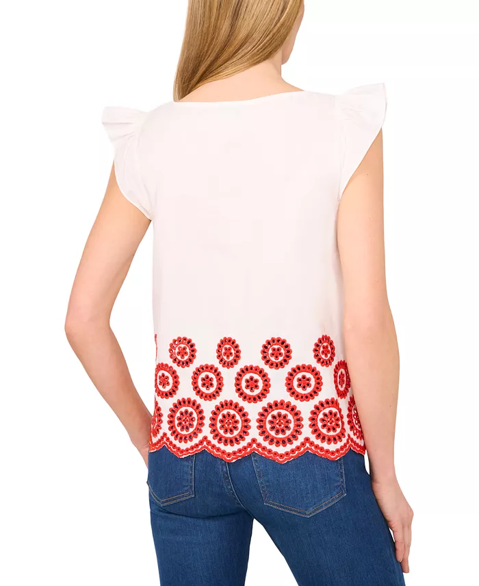 Alfani CeCe Women's Contrast Embroidered Cotton Cap-Sleeve Blouse Women's Fashion Shoes & Accessories