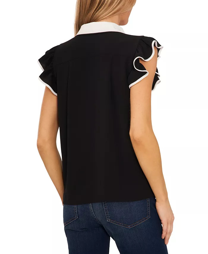 Alfani CeCe Women's Contrast Trimmed Flutter Sleeve Blouse Women's Fashion Shoes & Accessories