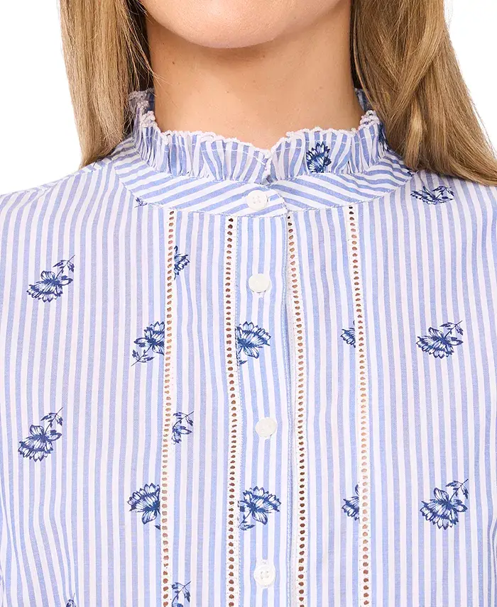 Alfani CeCe Women's Cotton Ruffle-Collar Lace-Detail Button-Up Blouse Women's Fashion Shoes & Accessories