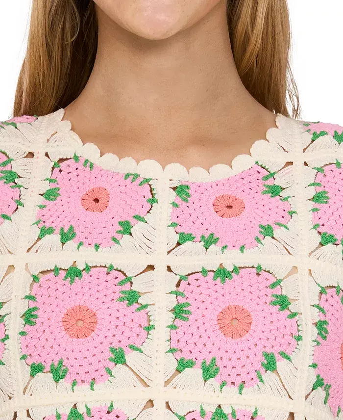 Alfani CeCe Women's Crewneck Crochet Flower Tank Top Women's Fashion Shoes & Accessories