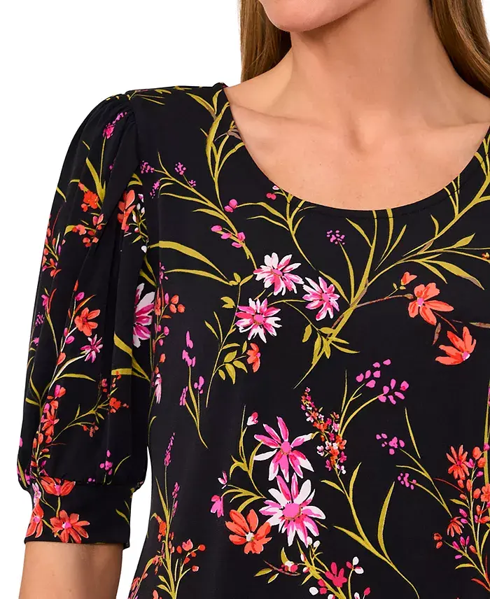 Alfani CeCe Women's Crewneck Shirred-Elbow-Sleeve Top Women's Fashion Shoes & Accessories