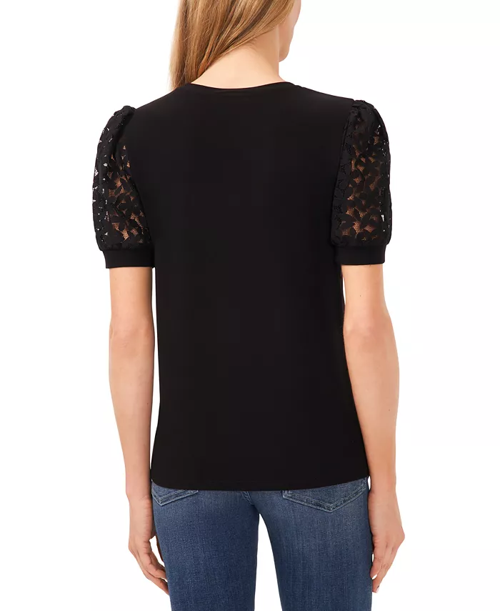 Alfani CeCe Women's Crochet Puff Sleeve Mix Media Knit Top Women's Fashion Shoes & Accessories