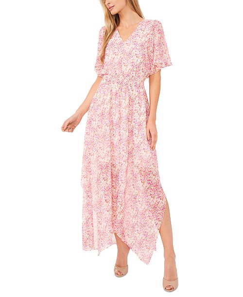 alfani CeCe Women's Ditsy Floral Smocked-Waist Flutter-Sleeve Maxi Dress Women's Fashion Shoes & Accessories