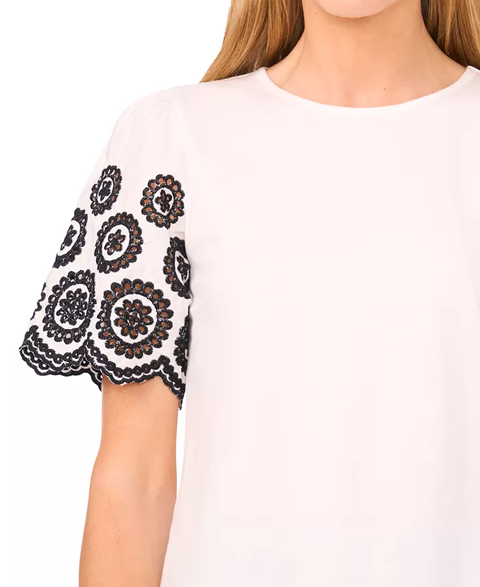 Alfani CeCe Women's Embroidered-Sleeve Top Women's Fashion Shoes & Accessories