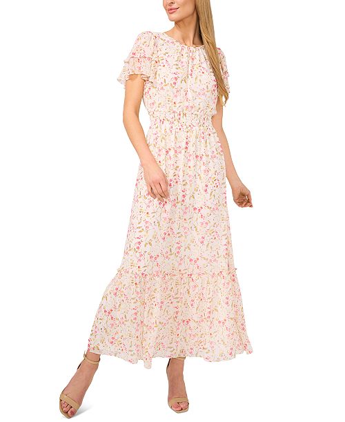 alfani CeCe Women's Floral Flutter-Sleeve Maxi Dress Women's Fashion Shoes & Accessories