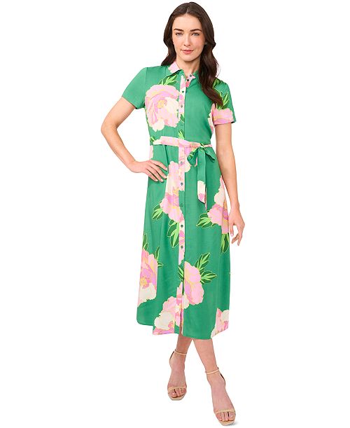 alfani CeCe Women's Floral Print Button-Front Midi Shirtdress Women's Fashion Shoes & Accessories