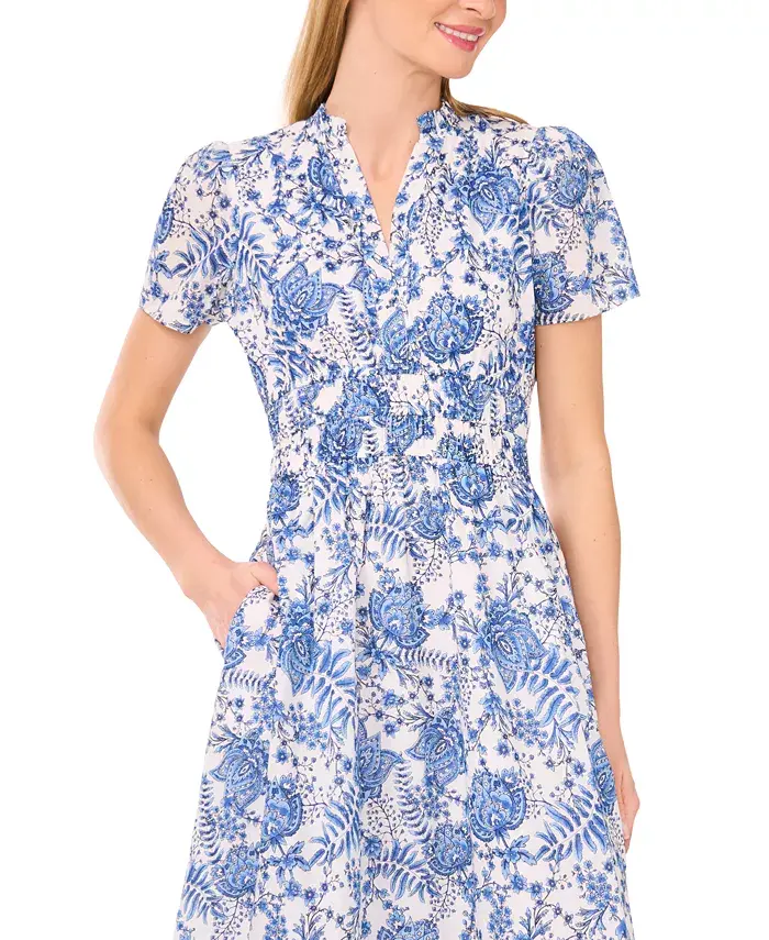 Alfani CeCe Women's Floral V-Neck Short-Sleeve Maxi Dress Women's Fashion Shoes & Accessories