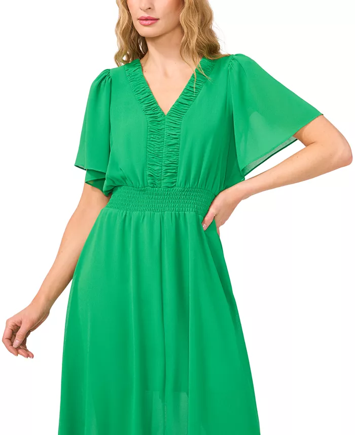 Alfani CeCe Women's Flutter-Sleeve Ruched V-Neck Smocked-Waist Maxi Dress Women's Fashion Shoes & Accessories