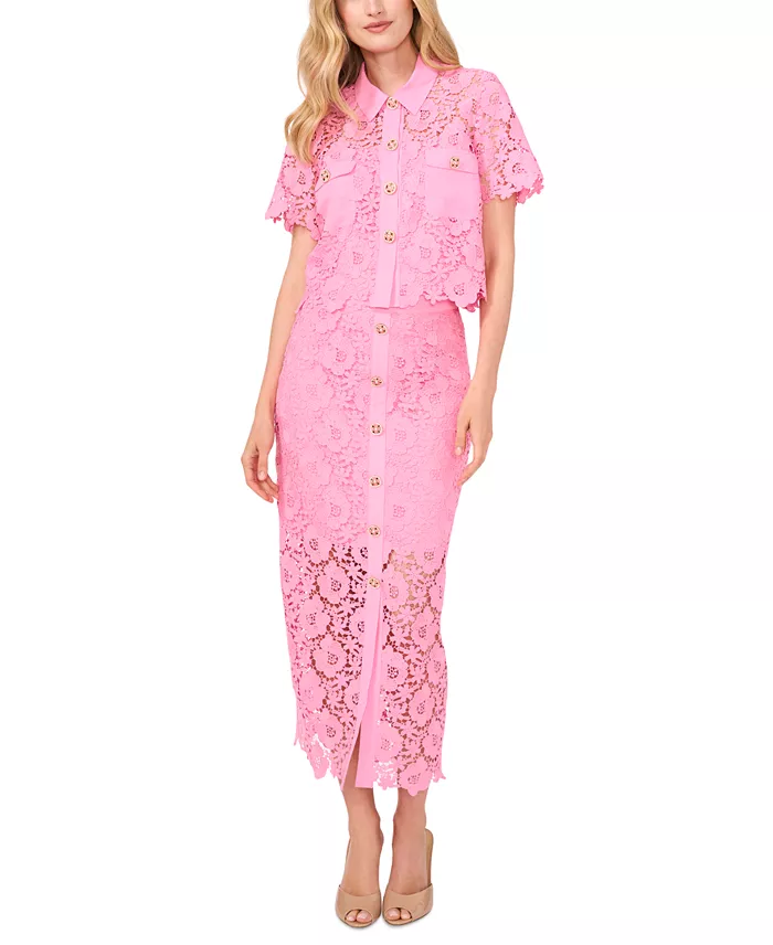 Alfani CeCe Women's Lace Short-Sleeve Button-Up Blouse Women's Fashion Shoes & Accessories