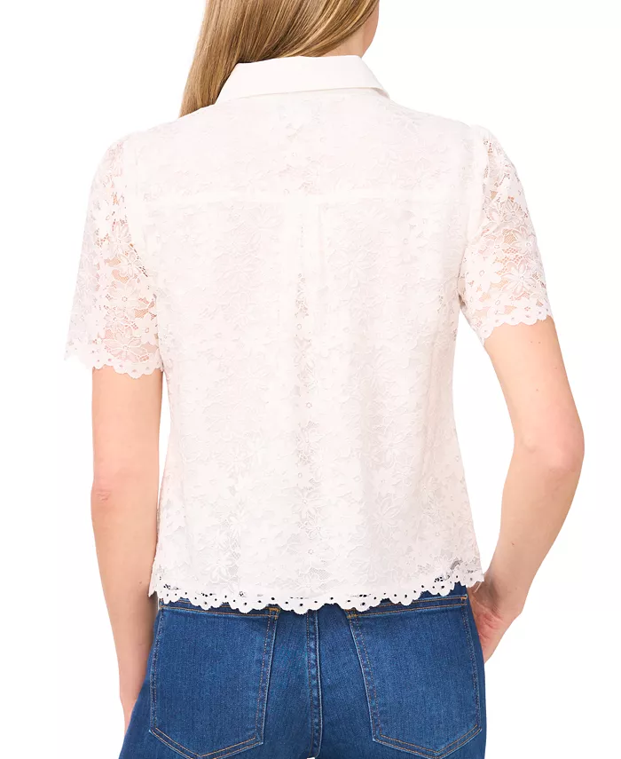 Alfani CeCe Women's Lace Short-Sleeve Shirt Women's Fashion Shoes & Accessories