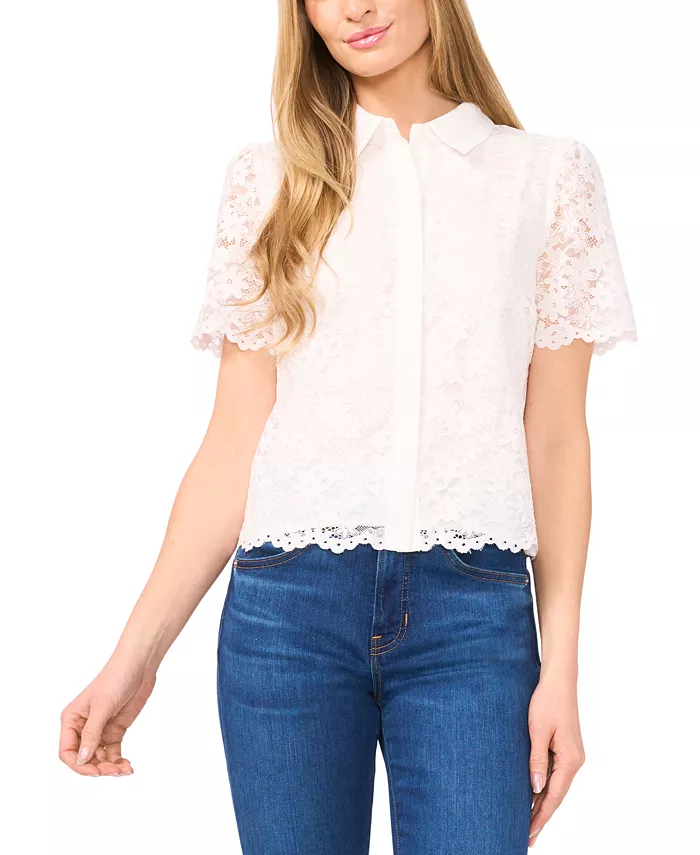 Alfani CeCe Women's Lace Short-Sleeve Shirt Women's Fashion Shoes & Accessories