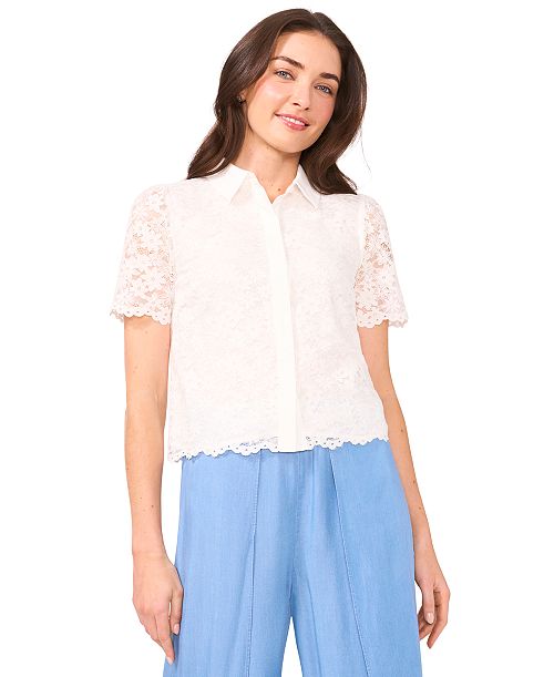 alfani CeCe Women's Lace Short-Sleeve Shirt Women's Fashion Shoes & Accessories