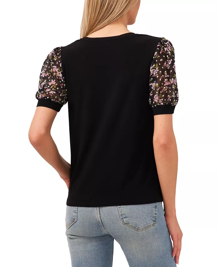 Alfani CeCe Women's Mixed Media Puff Sleeve Bouquet Knit Top Women's Fashion Shoes & Accessories