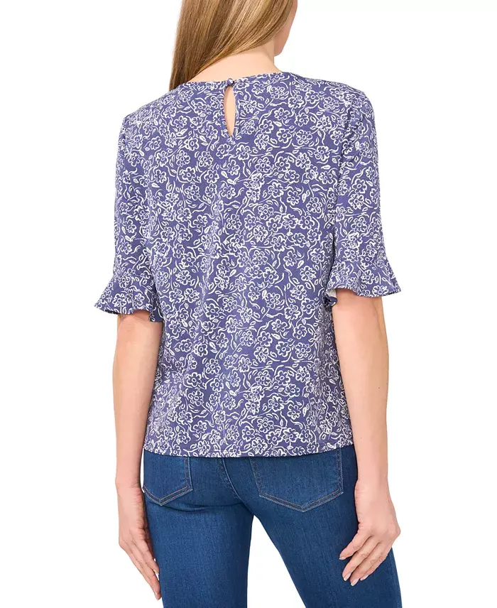 Alfani CeCe Women's Printed Ruffle-Cuff Crewneck Knit Top Women's Fashion Shoes & Accessories
