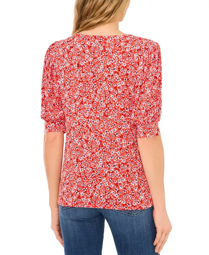 Alfani CeCe Women's Printed Shirred Scoop-Neck 3/4-Sleeve Knit Top Women's Fashion Shoes & Accessories