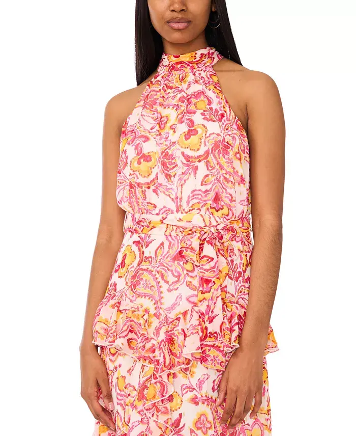 Alfani CeCe Women's Printed Sleeveless Tiered-Ruffle-Trim Dress Women's Fashion Shoes & Accessories