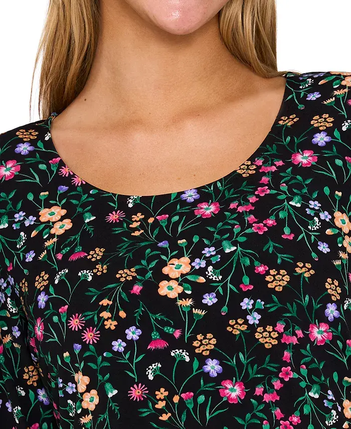 Alfani CeCe Women's Puff-Sleeve Printed Knit Top Women's Fashion Shoes & Accessories